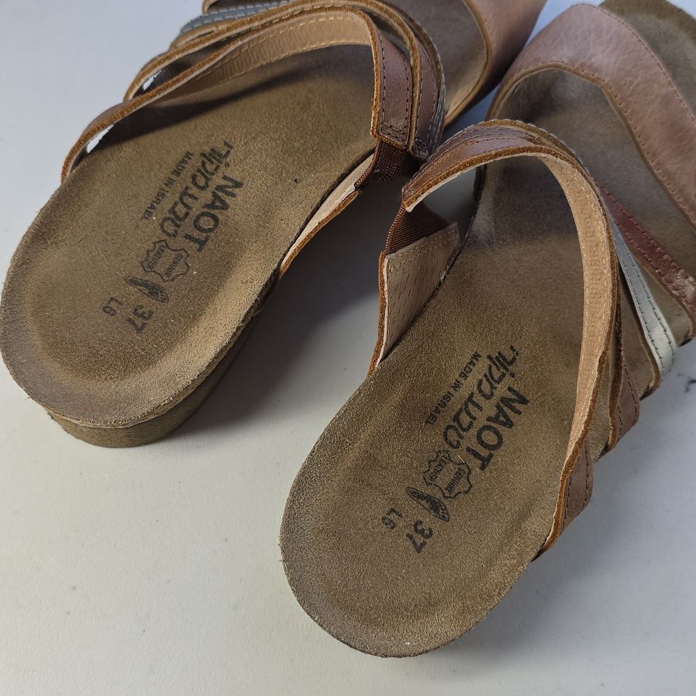 NAOT Peyton Latte Maple Brown Leather Strappy Slip On Comfort Sandals 6 37 - Picture 5 of 6